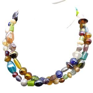 Vintage Parure, Colorful Mixed Art Glass Beads Necklace with 2 Pr Matching Dangl